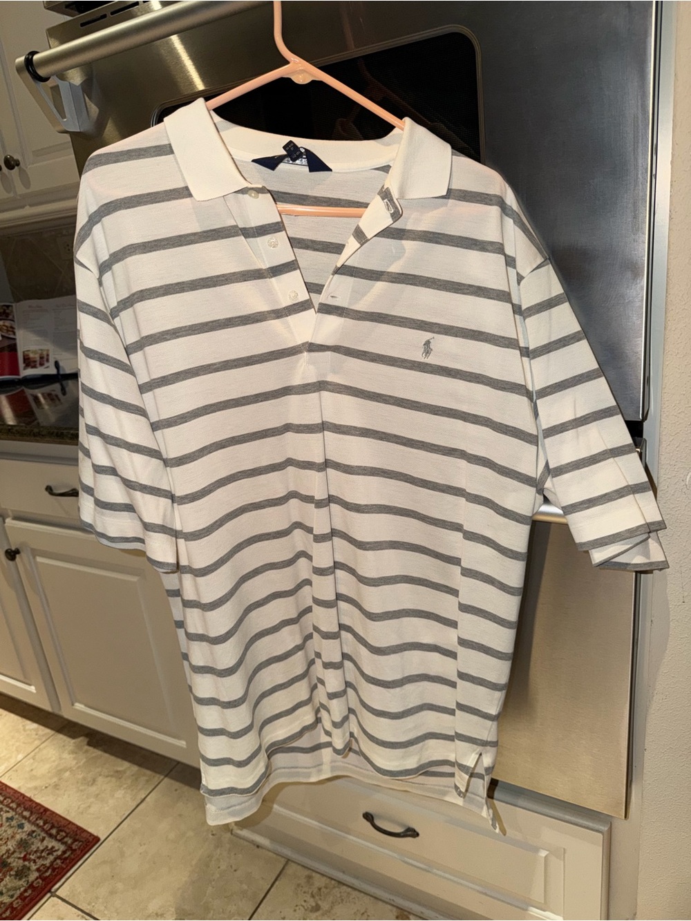 Polo by Ralph Lauren Vintage Men’s White Polo with Gray Stripes
